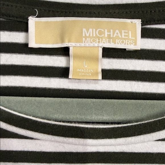 Michael Micheal Kors green and White Striped Sleeveless Dress with Gold Trim - Picture 2 of 5